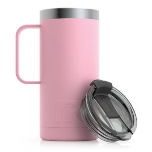RTIC 16oz Travel Mug, Flamingo, Matte, Stainless Steel & Vacuum Insulated, Flip-Top Lid, Case of 24