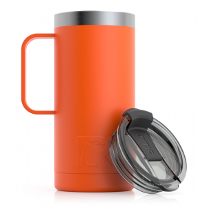 RTIC 16oz Travel Mug, Tangerine, Matte, Stainless Steel & Vacuum Insulated, Flip-Top Lid, Case of 24
