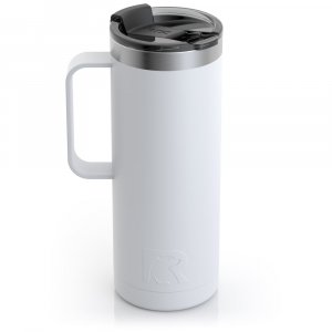 RTIC 20oz Travel Mug, White, Matte, Stainless Steel & Vacuum Insulated, Flip-Top Lid