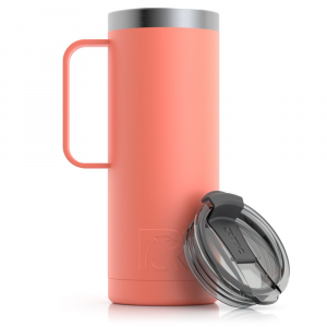 RTIC 20oz Travel Mug, Coral, Matte, Stainless Steel & Vacuum Insulated, Flip-Top Lid