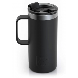 RTIC 16oz Travel Mug, Black, Matte, Stainless Steel & Vacuum Insulated, Flip-Top Lid