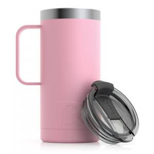 RTIC 16oz Travel Mug, Flamingo, Matte, Stainless Steel & Vacuum Insulated, Flip-Top Lid