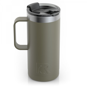 RTIC 16oz Travel Mug, Olive, Matte, Stainless Steel & Vacuum Insulated, Flip-Top Lid