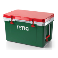 RTIC 52 Quart Ultra-Light Hard Cooler, Green/Red, Lightweight, Heavy Duty Rope Handles, T-Latch Closure