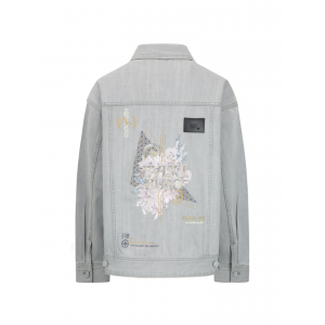 Floral and Brocade Motifs Embroidery Denim Jacket