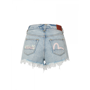 Seagull and Slogan Print Denim Shorts