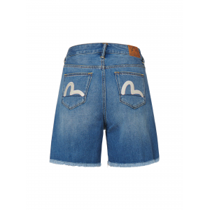 Seagull Embroidery Distressed Denim Shorts