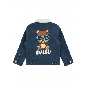 Bear Print Fleece Lined Denim Jacket