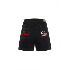 Seagull and 3D Logo Embroidery Denim Shorts