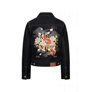 Goldfish and Floral Flow Embroidery Regular Fit Denim Jacket
