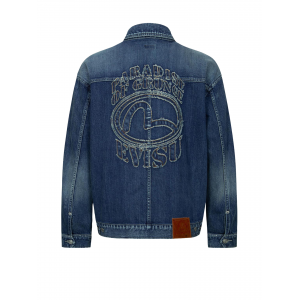 Grunge Style Logo and Seagull Applique Loose Fit Denim Jacket