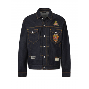 Military Style Godhead Applique Denim Jacket
