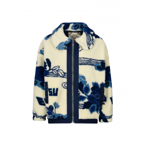 Tonal Floral Jacquard Drop-shoulder Zipped Sherpa Jacket