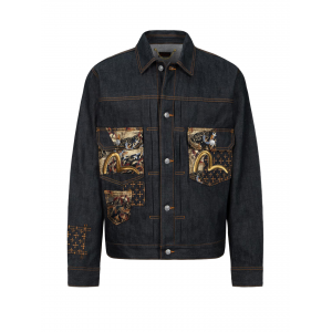 Seagull Embroidery and Brocade Pocket Relax Fit Denim Jacket