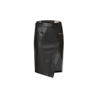 PU Panel Denim Pencil Skirt