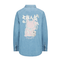 Fortune Cat with Daruma Print Denim Shirt