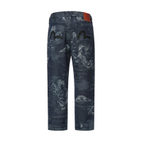 Allover Komainu Painting Jacquard Straight Cropped Denim Jeans