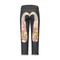 Sakura Embroidery and Brocade Print Daicock Boyfriend Jeans