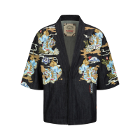 Komainu Painting Print Denim Kimono