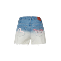Seagull and Slogan Print Tie-dyed Denim Shorts