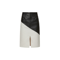 Contrast Leather Denim Skirt