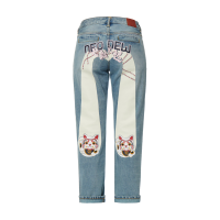 Fortune Cat Daicock Print Boyfriend Jeans