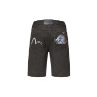 Ukiyo-E and Sashiko Embroidered Denim Shorts