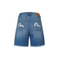 Seagull Embroidery Distressed Denim Shorts