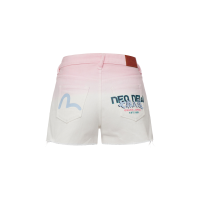 Seagull and Slogan Print Tie-dyed Denim Shorts