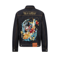 "The God of Fortune Riding Waves" Embroidery Denim Jacket