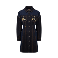 Seagull and Kamon Embroidery Denim Blocking Dress