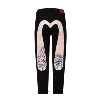 Fortune Cat and Daruma Daicock Print Relax Fit Jeans