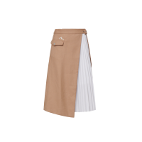 Fabric Blocking Pleated Wrap Midi Skirt