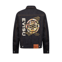 Koi-pattern Kamon and Logo Embroidery Denim Jacket