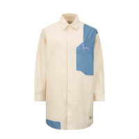 Tear-Off Design Fabric Blocking Corduroy Shirt Dress