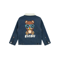 Bear Print Fleece Lined Denim Jacket
