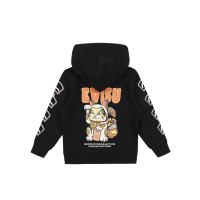 Fortune Cat with Daruma Print Hooded Sweatshirt