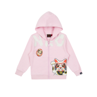 Fortune Cat and Daruma Print Zip-up Hoodie
