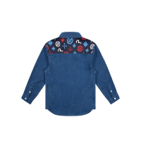 Seagull and Kamon Print Denim Shirt