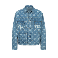 Eagle and Kamon Allover Discharged Print Denim Jacket