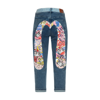 Graffiti Daruma Daicock Print Two-tone Jeans