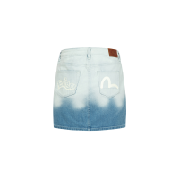 Graffiti Logo and Seagull Print Bleached Denim Skirt