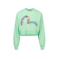 Graffiti Daruma-pattern Seagull Print Cropped Sweatshirt