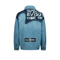 Seagull Embroidery and Slogan-print Blocking Denim Jacket