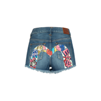 Graffiti Daruma Daicock Print Denim Shorts
