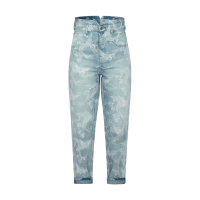Laser-Print Allover Peacock Denim Taper Jeans