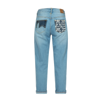 Brand Motto Print Fabric-blocking Boyfriend Jeans