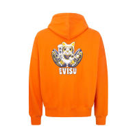 Zip-up Daruma and Fortune Cat Print Hooded Sweatshirt