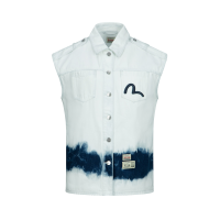 Seagull Embroidery Tie-bleach Denim Vest Jacket