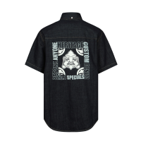 Godhead and Kamon Print Denim Shirt